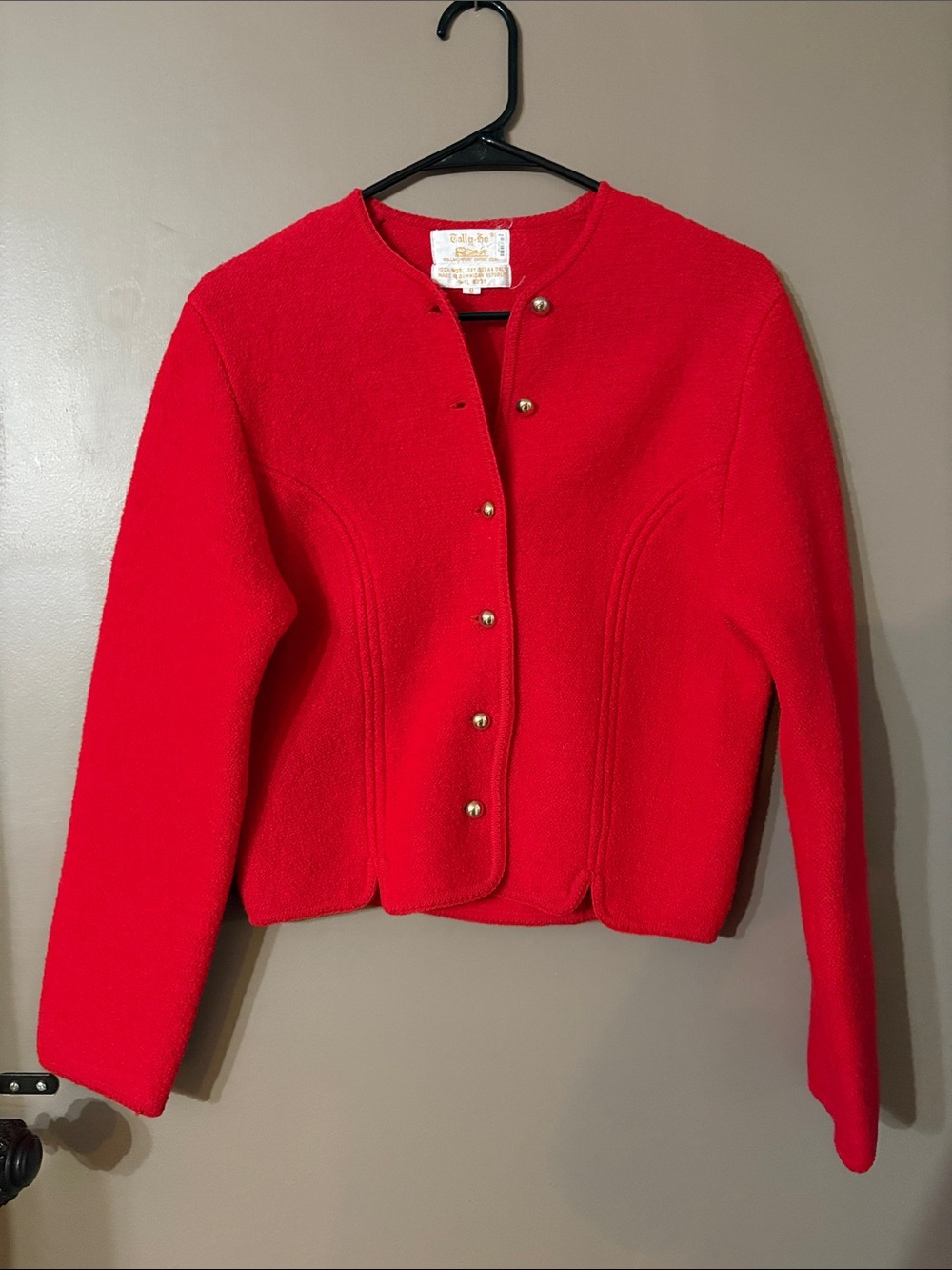 Wool Red Women's Button-Front Knit Sweater Jacket